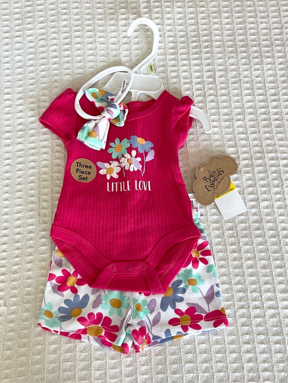 Baby Essentials Fuchsia Floral 3-Piece Set with Headband